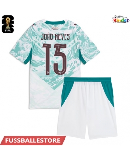 Günstige Portugal Joao Neves #15 Auswärts Trikotsatzt Kinder WM 2026 Kurzarm (+ Kurze Hosen)